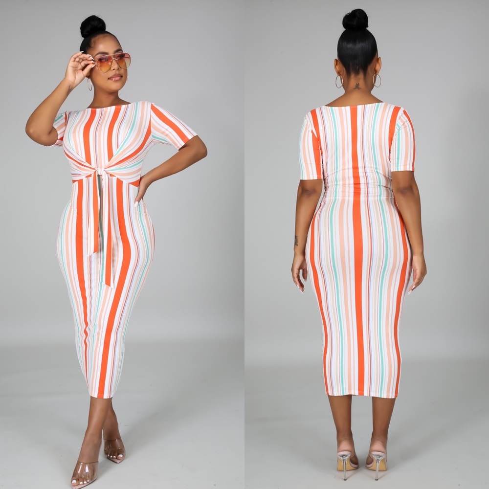 🔥🔥Stripe Front Tie Midi Dress🔥🔥